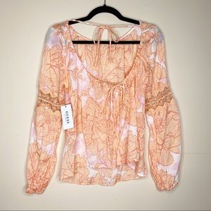 {Guess} floral crotchet detail long sleeve top